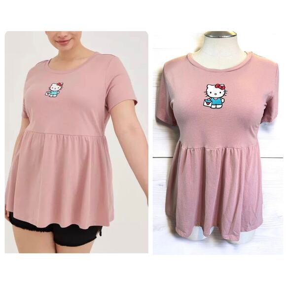 Torrid Plus Size 3 Hello Kitty Pink Empire Babydoll Knit Top Cat Anime Punk 3X - Picture 1 of 3